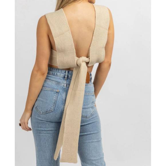 NEW MABLE knit self wrap crop top in tan - Picture 6 of 6